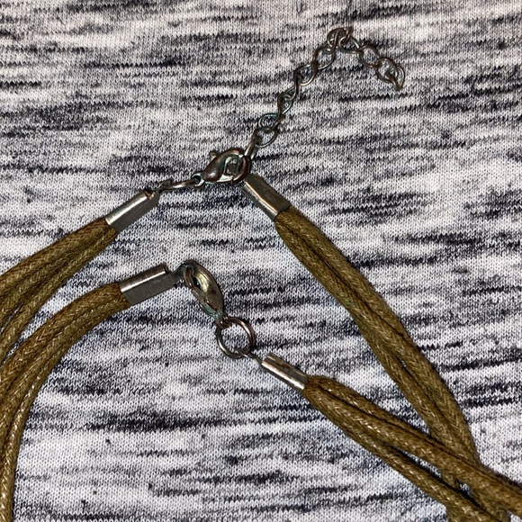 Vintage Faux-Turquoise Heart Cross Brown Cord Necklace and Earrings Sets - Picture 12 of 13